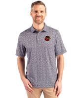 Rochester Red Wings Cutter & Buck Pike Magnolia Print Stretch Mens Polo Black/Polished Front