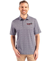 Lansing Lugnuts Cutter & Buck Pike Magnolia Print Stretch Mens Polo Black/Polished Front