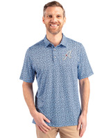 Reno Aces Cutter & Buck Pike Magnolia Print Stretch Mens Polo Atlas/Navy Blue Front