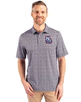 New Hampshire Fisher Cats Cutter & Buck Pike Magnolia Print Stretch Mens Polo Black/Polished Front