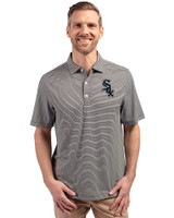 Chicago White Sox Cutter & Buck Forge Eco Double Stripe Stretch Recycled Mens Big &Tall Polo Black/White Front