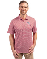 Tampa Bay Rays Stars & Stripes Cutter & Buck Forge Recycled Double Stripe Four-Way Stretch Mens Big & Tall Polo Cardinal Red/White Front