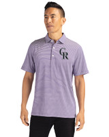 Colorado Rockies Cutter & Buck Forge Eco Double Stripe Stretch Recycled Mens Polo College Purple/White Front
