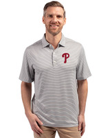 Philadelphia Phillies Cutter & Buck Forge Eco Double Stripe Stretch Recycled Mens Polo Polished/White Front