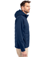 Atlanta Braves Cutter & Buck Evoke Hybrid Eco Softshell Recycled Full Zip Mens Big & Tall Hooded Jacket Navy Blue Side
