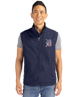 Detroit Tigers Stars & Stripes Cutter & Buck Charter Recycled Packable Mens Big & Tall Full Zip Vest Navy Blue Front