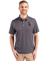 Chicago White Sox Cutter & Buck Pike Eco Symmetry Print Stretch Recycled Mens Big & Tall Polo Black/White Front