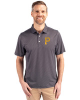 Pittsburgh Pirates Cutter & Buck Pike Eco Symmetry Print Stretch Recycled Mens Big & Tall Polo Black/White Front