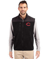 Cincinnati Reds Cutter & Buck Cascade Eco Sherpa Mens Big and Tall Fleece Vest Black Front