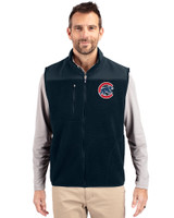 Chicago Cubs Cutter & Buck Cascade Eco Sherpa Mens Big and Tall Fleece Vest Navy Blue Front