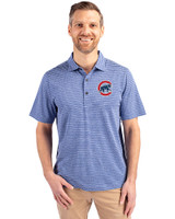 Chicago Cubs Cutter & Buck Forge Eco Heather Stripe Stretch Recycled Mens Big & Tall Polo Tour Blue Heather Front