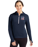 New York Yankees Stars & Stripes Cutter & Buck Daybreak Eco Recycled Womens Half Zip Hoodie Navy Blue Front