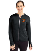 Baltimore Orioles Cutter & Buck Daybreak Eco Recycled Womens Full Zip Hoodie Black Front