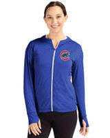 Chicago Cubs Cutter & Buck Daybreak Eco Recycled Womens Full Zip Hoodie Tour Blue Front
