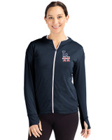 Los Angeles Dodgers Stars & Stripes Cutter & Buck Daybreak Eco Recycled Womens Full Zip Hoodie Navy Blue Front