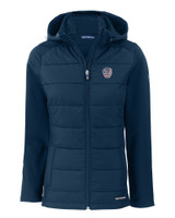 Milwaukee Brewers Stars & Stripes Cutter & Buck Evoke Hybrid Eco Softshell Recycled Full Zip Womens Hooded Jacket NVBU_MANN_HG 1