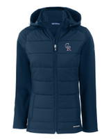 Colorado Rockies Stars & Stripes Cutter & Buck Evoke Hybrid Eco Softshell Recycled Full Zip Womens Hooded Jacket NVBU_MANN_HG 1