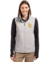 San Diego Padres Cutter & Buck Charter Eco Recycled Full-Zip Womens Vest Polished Medium Gray Front