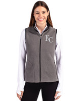 Kansas City Royals Cutter & Buck Cascade Epic Comfort Recycled Sherpa Fleece Womens Full Zip Vest Elemental Grey/Black Front