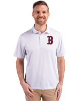 Boston Red Sox Cutter & Buck Pike Recycled Symmetry Print Mens Polo White/Polished Front