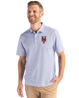 New York Mets Cutter & Buck Pike Eco Symmetry Print Stretch Recycled Mens Polo White/Tour Blue Front
