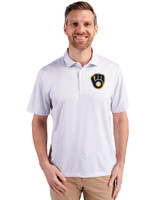 Milwaukee Brewers Cutter & Buck Pike Eco Symmetry Print Stretch Recycled Mens Polo White/Polished Front