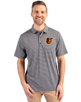 Baltimore Orioles Cutter & Buck Forge Eco Heather Stripe Stretch Recycled Mens Polo Black Heather Front