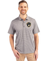 Milwaukee Brewers Cutter & Buck Forge Eco Heather Stripe Stretch Recycled Mens Polo Elemental Grey Heather Front