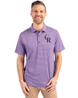 Colorado Rockies Cutter & Buck Forge Eco Heather Stripe Stretch Recycled Mens Polo College Purple Heather Front