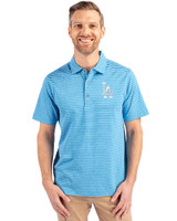 Los Angeles Dodgers Cutter & Buck Forge Recycled Heather Stripe Four-Way Stretch Mens Polo Digital Heather Front