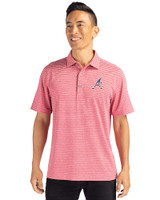 Atlanta Braves Stars & Stripes Cutter & Buck Forge Eco Heather Stripe Stretch Recycled Mens Polo Cardinal Red Heather Front