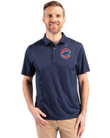 Chicago Cubs Cutter & Buck Pike Eco Tonal Geo Print Stretch Recycled Mens Polo Navy Blue Front