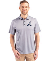 Atlanta Braves Cutter & Buck Pike Eco Tonal Geo Print Stretch Recycled Mens Polo Elemental Grey Front