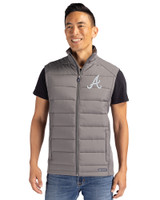 Atlanta Braves Cutter & Buck Evoke Hybrid Softshell Recycled Mens Full Zip Vest Elemental Grey Front