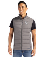 Kansas City Royals Cutter & Buck Evoke Hybrid Softshell Recycled Mens Full Zip Vest Elemental Grey Front