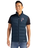 Pittsburgh Pirates Stars & Stripes Cutter & Buck Evoke Hybrid Softshell Recycled Mens Full Zip Vest Navy Blue Front