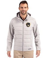 Milwaukee Brewers Cutter & Buck Evoke Recycled Honeycomb Fleece Mens Hybrid Full Zip Jacket CONCRETE Front