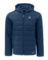 New York Yankees Cutter & Buck Evoke Hybrid Eco Softshell Recycled Full Zip Mens Hooded Jacket NVBU_MANN_HG 1