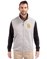 San Diego Padres Cutter & Buck Charter Eco Recycled Mens Full-Zip Vest Polished Medium Gray Front