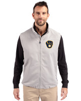 Milwaukee Brewers Cutter & Buck Charter Eco Recycled Mens Full-Zip Vest Polished Medium Gray Front