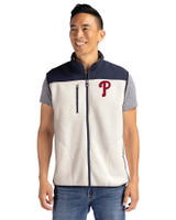 Philadelphia Phillies Cutter & Buck Cascade Eco Fleece Mens Vest Shell/Navy Blue Front