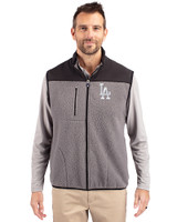 Los Angeles Dodgers Cutter & Buck Cascade Epic Comfort Recycled Sherpa Fleece Mens Full Zip Vest Elemental Grey/Black Front