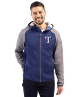 Texas Rangers Cutter & Buck Mainsail Full Zip Hooded Mens Jacket Tour Blue Heather/Polished Heather Front