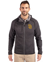 San Diego Padres Cutter & Buck Mainsail Full Zip Hooded Mens Jacket Charcoal Heather Front