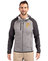 Pittsburgh Pirates Cutter & Buck Mainsail Full Zip Hooded Mens Jacket Polished Heather/Charcoal Heather Front