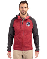 Chicago Cubs Stars & Stripes Cutter & Buck Mainsail Sweater-Knit Mens Full Zip Hooded Jacket Cardinal Red Heather/Charcoal Heather Front