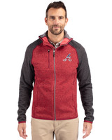 Atlanta Braves Stars & Stripes Cutter & Buck Mainsail Full Zip Hooded Mens Jacket Cardinal Red Heather/Charcoal Heather Front