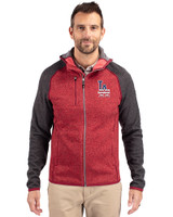 Los Angeles Dodgers Stars & Stripes Cutter & Buck Mainsail Full Zip Hooded Mens Jacket Cardinal Red Heather/Charcoal Heather Front