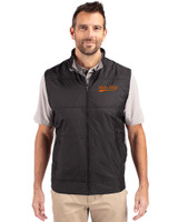 Idaho State Bengals College Vault Cutter & Buck Stealth Hybrid Quilted Mens Big and Tall Windbreaker Vest Black Front