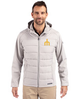 Seattle Mariners Cooperstown Cutter & Buck Evoke Hybrid Softshell Recycled Full Zip Mens Hooded Jacket CONCRETE Front